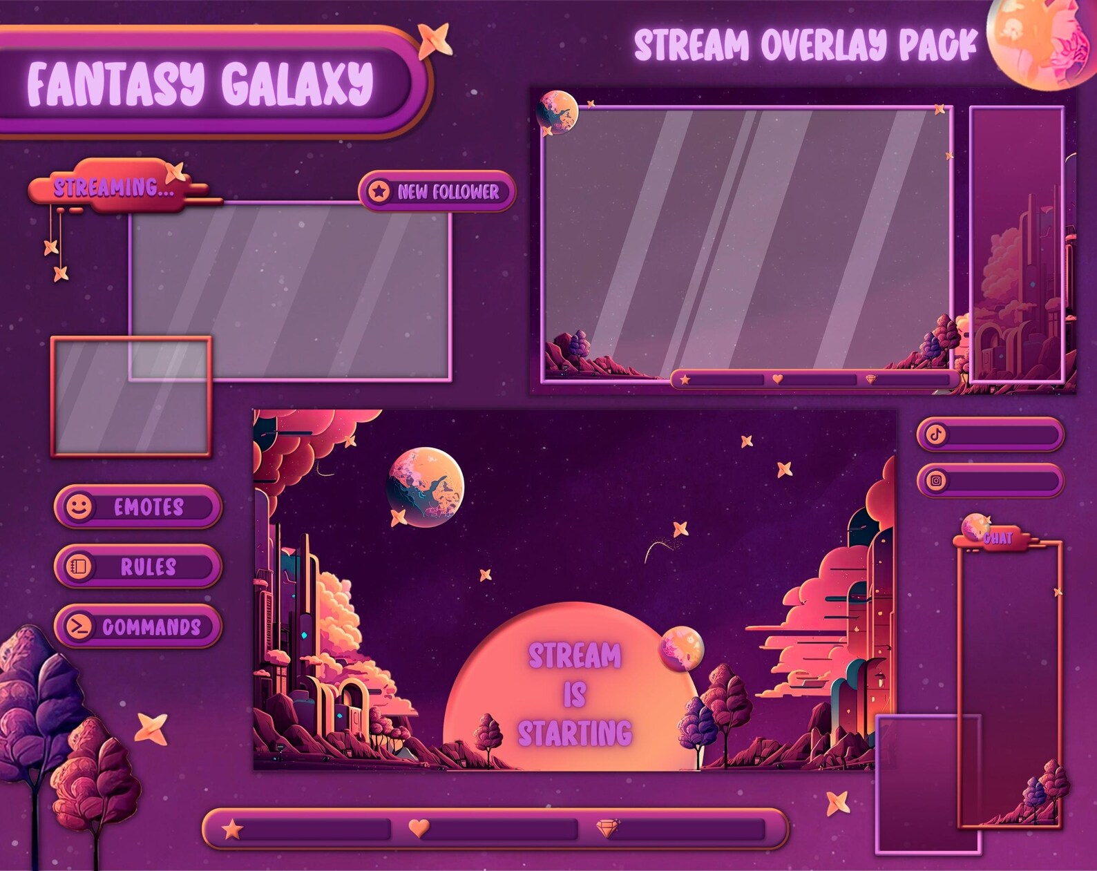 Fantasy Moon Twitch Overlay Package. Stream Overlay for Obs and ...