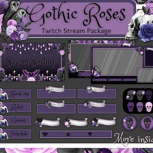 Purple Goth Twitch overlay pack, Horror stream overlay, Gothic stream package. Halloween Twitch overlay.