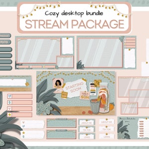 Lofi Twitch overlay, cozy stream package. Just chatting, cute twitch overlay.