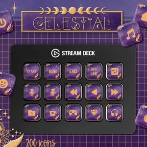 Purple Stream Deck Icons Set + Bildschirmschoner. 200 Celestial Icon Pack für das Elgato Streamdeck.