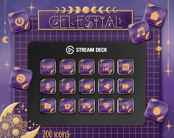 Purple Stream Deck icons set + screensavers. 200 Celestial Icon Pack for Elgato Streamdeck.