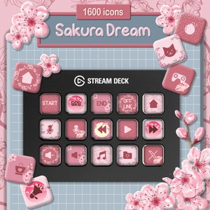 Sakura Stream Deck Icons Set für Elgato. 1600 süße pinke Icons für Elgato Streamdeck.