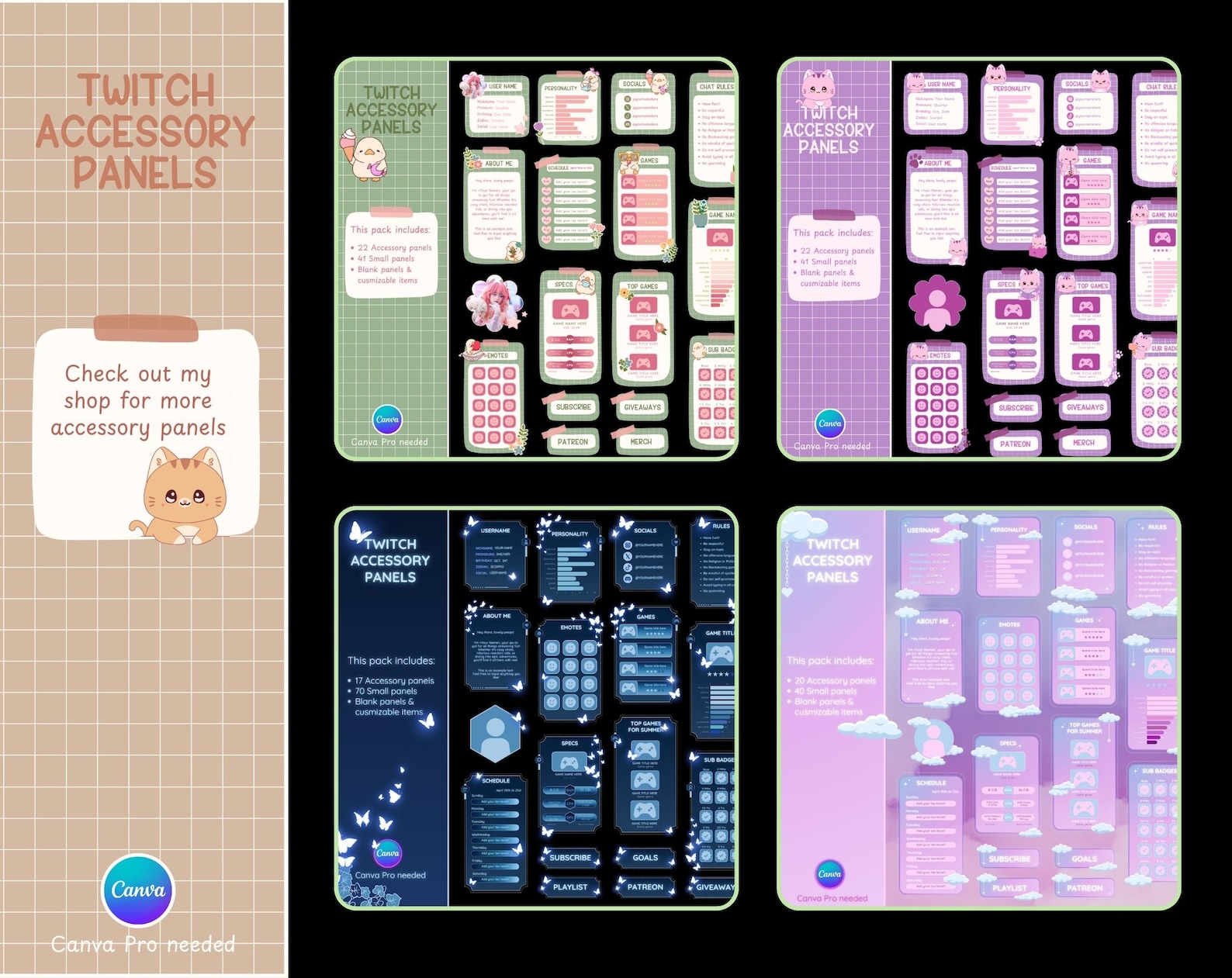 Cozy Cat Twitch Panels Info. Kawaii Bio Panels. Cute Stream Panels ...