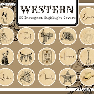 Couvertures de surbrillance occidentales, icônes instagram occidentales, couvertures d&#39;histoires de cow-boy. 60 couvertures Instagram.