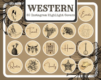 Western highlight covers, western instagram icons, cowboy story covers. 60 instagram covers.