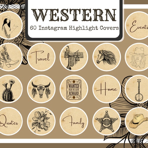 Western Highlight Covers Western Instagram Icons Cowboy - Etsy