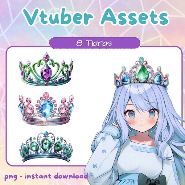 Vtuber diamond tiaras. Vtuber assets for Twitch. Pngtuber fantasy crowns.