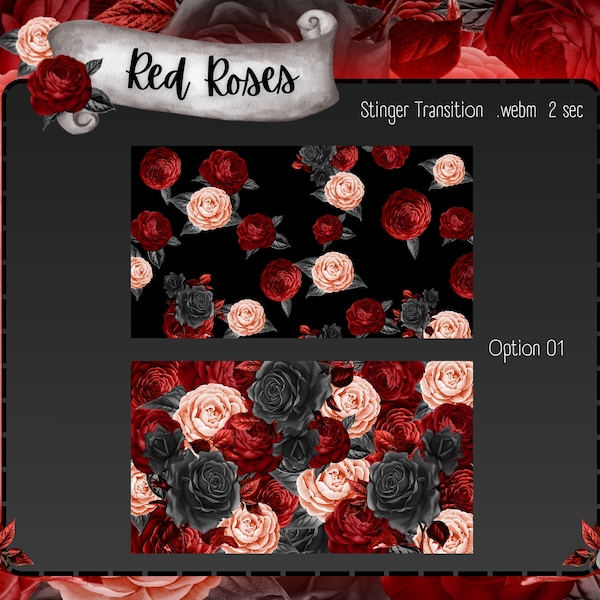 Red roses Twitch stinger transition. Gothic stream scene transition. Animated Twitch.
