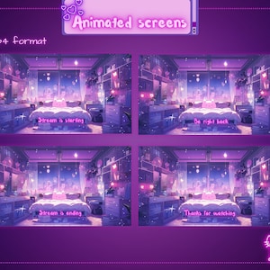 Animated Cat Bedroom Stream Screen Overlay. Neon Cat Twitch scenes. Kawaii screen animated.