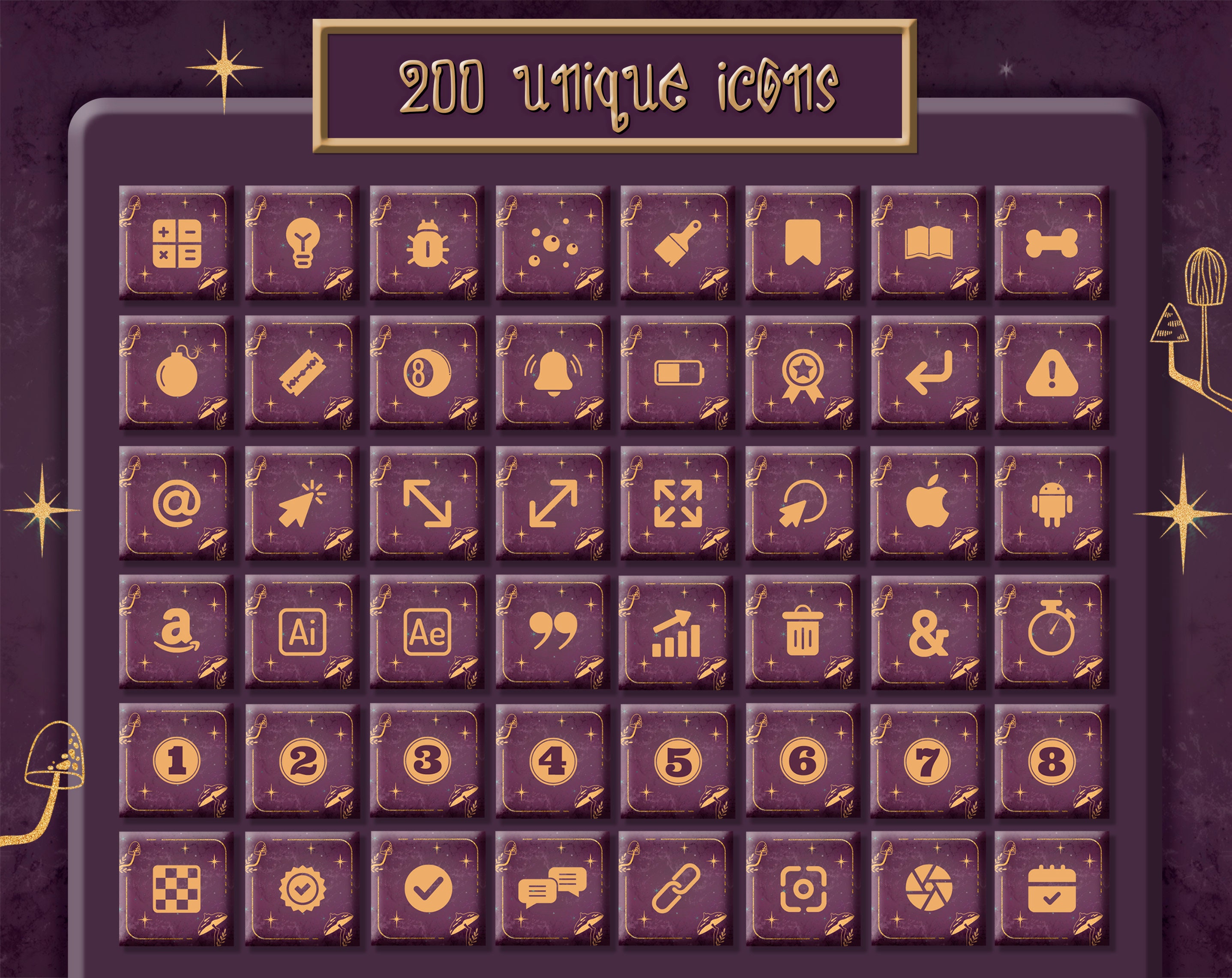 Mauve Stream Deck Icons Elgato. 200 Mystic Mushroom Icon Pack for ...