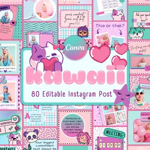 Plantilla de Instagram Kawaii, publicación de Instagram de anime, plantilla de blogger rosa. Yume Kawaii.