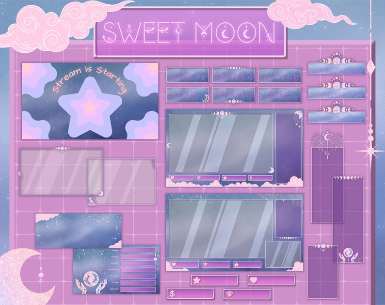 Twitch Overlay Pack. Sweet Moon Stream Package. Celestial Twitch Layout ...