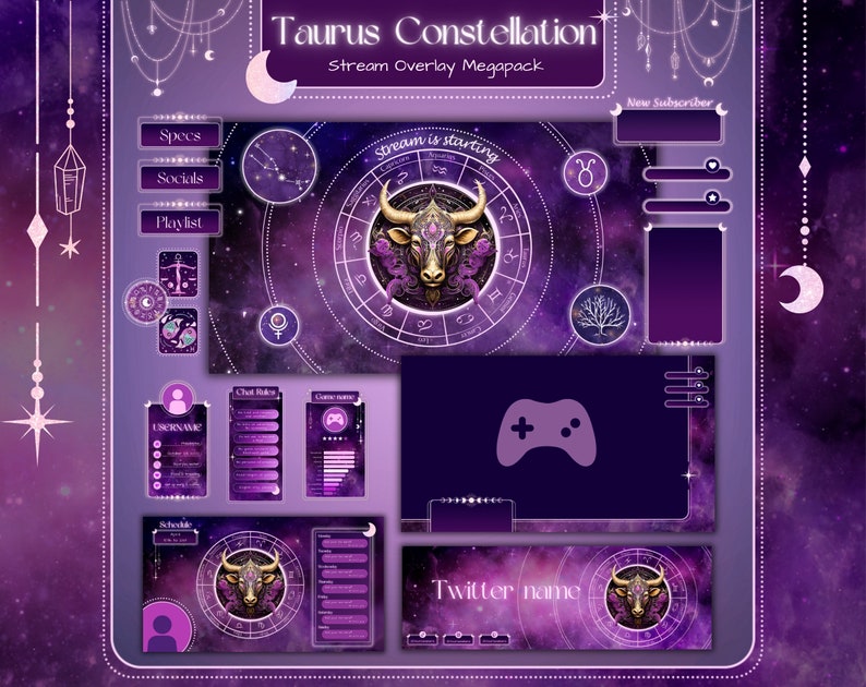 Overlay Bull Zodiac Stream Overlay Pack. Taurus Twitch Overlay. Astrology Stream ...