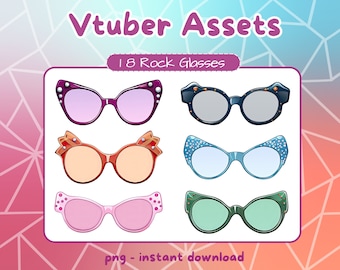 18 Vtuber fashion glasses . Pngtuber outfit assets for Twitch. Vtuber items.