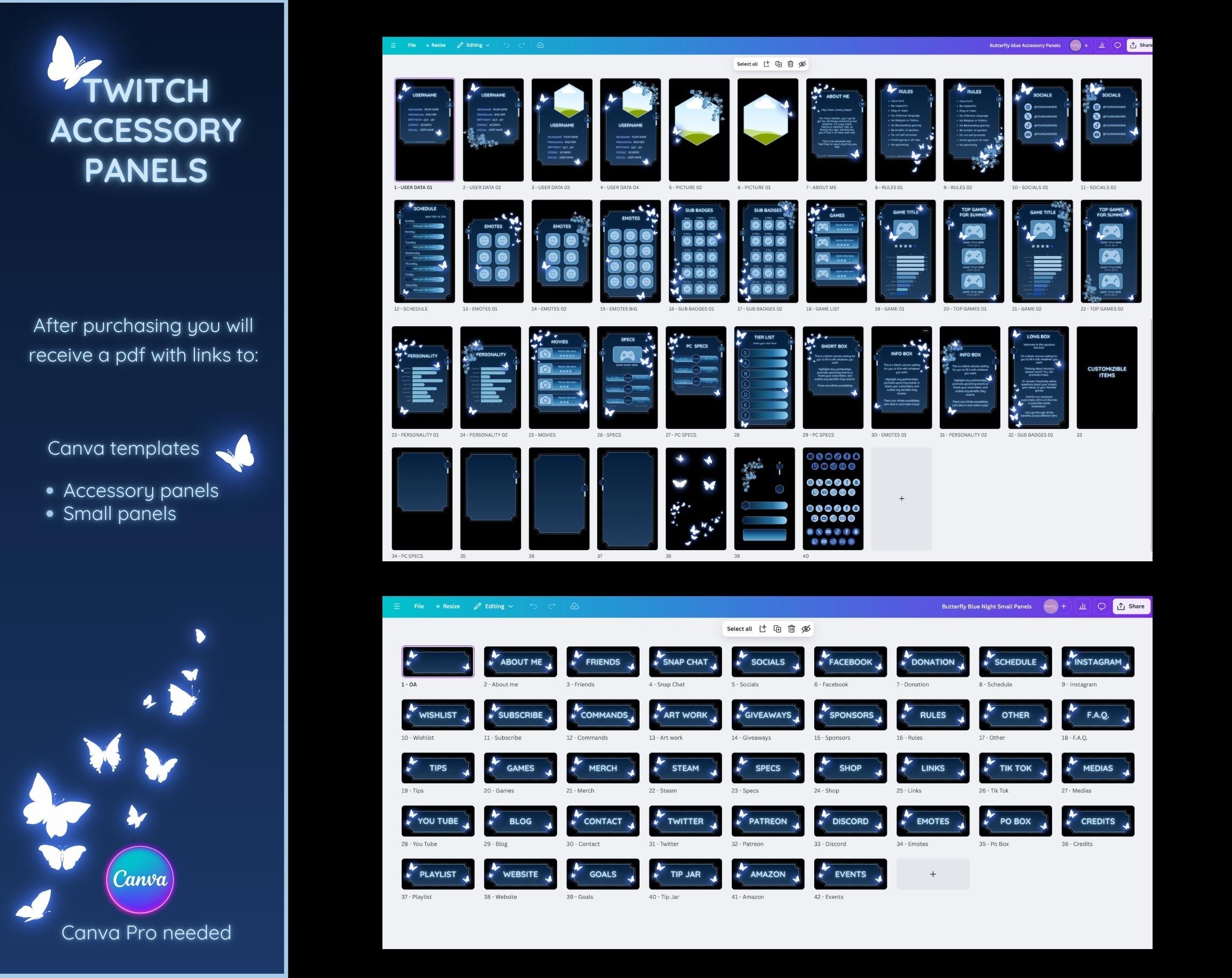 Twitch Panels Bio. Blue Twitch Panels Canva Template. Butterfly Stream ...
