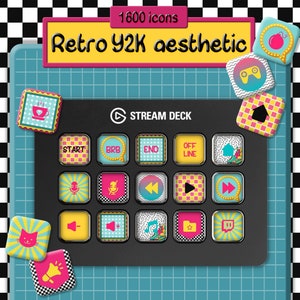 Retro Stream Deck-ikoner. 1600 estetiska ikoner från år 2000-talet för Elgato Streamdeck.