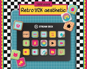 Retro Stream Deck icons. 1600 Y2K aesthetic Icons for Elgato Streamdeck.