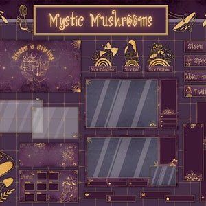 Magic Mushrooms Twitch overlay package, Mystic mauve stream overlays.