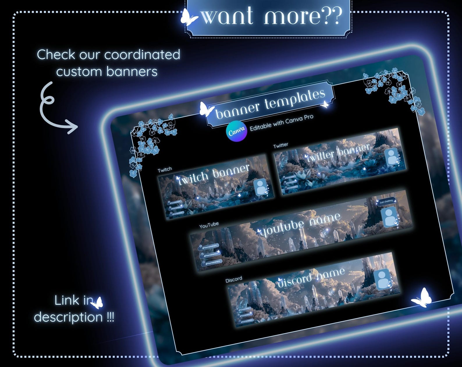 Twitch Panels Bio. Blue Twitch Panels Canva Template. Butterfly Stream ...