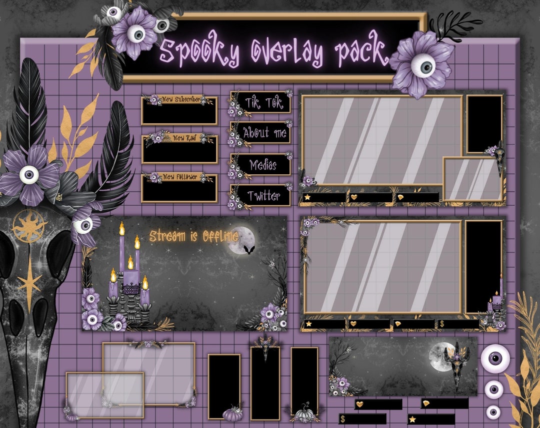 Purple Goth Twitch Overlay Pack Gothic Stream Package Halloween 