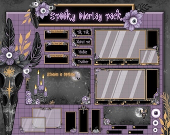 Purple goth Twitch overlay pack, Gothic stream package. Halloween Twitch overlay.