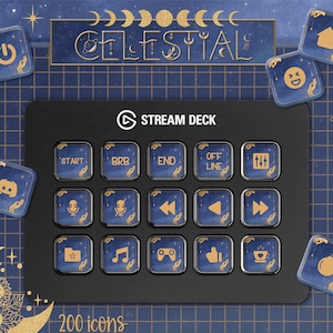 Celestial Stream Deck Icons Set + Bildschirmschoner. 200 Blau Icon Pack für Elgato Streamdeck.