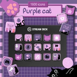 Purple Cat Stream Deck Icons MEGAPACK. 1600 Cute Icons for Elgato Streamdeck.