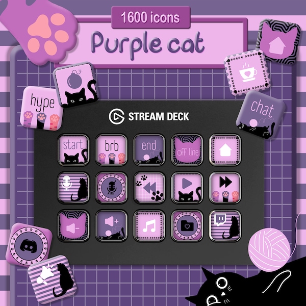 MÉGAPACK d'icônes de pont Purple Cat Stream. 1600 icônes mignonnes pour Elgato Streamdeck.