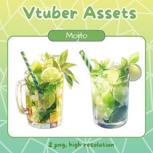 Vtuber Mojito Cocktail. Pngtuber drink asset for Twitch streamers. Stream decoration