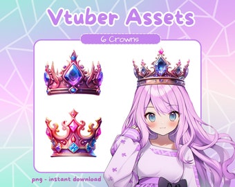 Coroas Vtuber rosa e roxas. Ativos Vtuber para Twitch. Itens de fantasia PNGtuber.