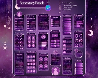 Purple Astrology Twitch Panels - Celestial Fantasy Stream Info Panels - Zodiac Aesthetic Twitch Graphics - Mystic Theme - Canva Template