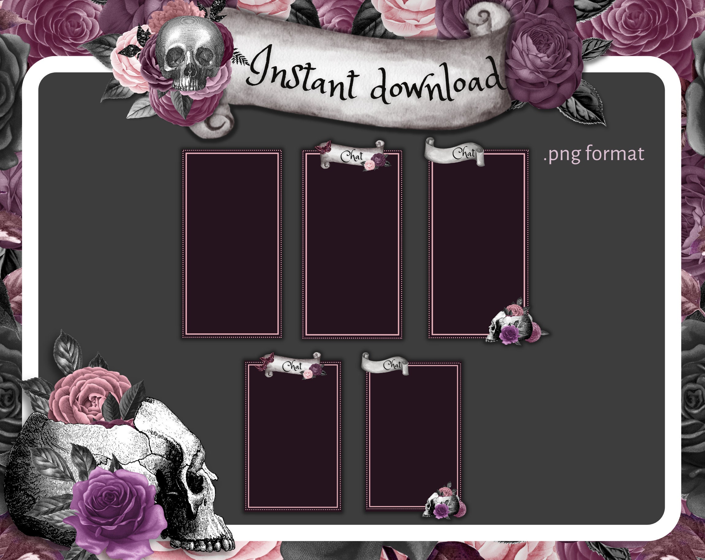 Pink Goth Twitch Chat Box Roses Skull Chat Box Overlay Etsy