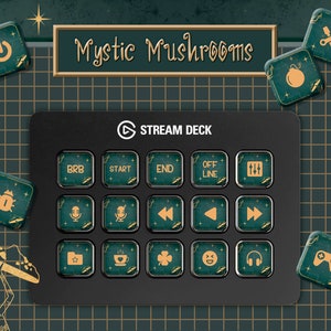 Green stream Deck icons set for Elgato. 200 Mystic mushroom icons for streamdeck.