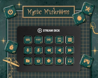 Green stream Deck icons set for Elgato. 200 Mystic mushroom icons for streamdeck.