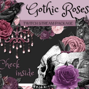 Goth twitch overlay package, Horror stream overlay, Gothic stream package. Halloween Twitch overlay.