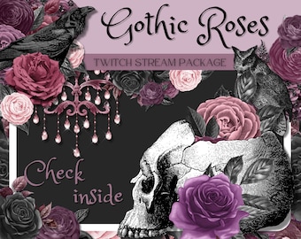 Goth twitch overlay package, Horror stream overlay, Gothic stream package. Halloween Twitch overlay.
