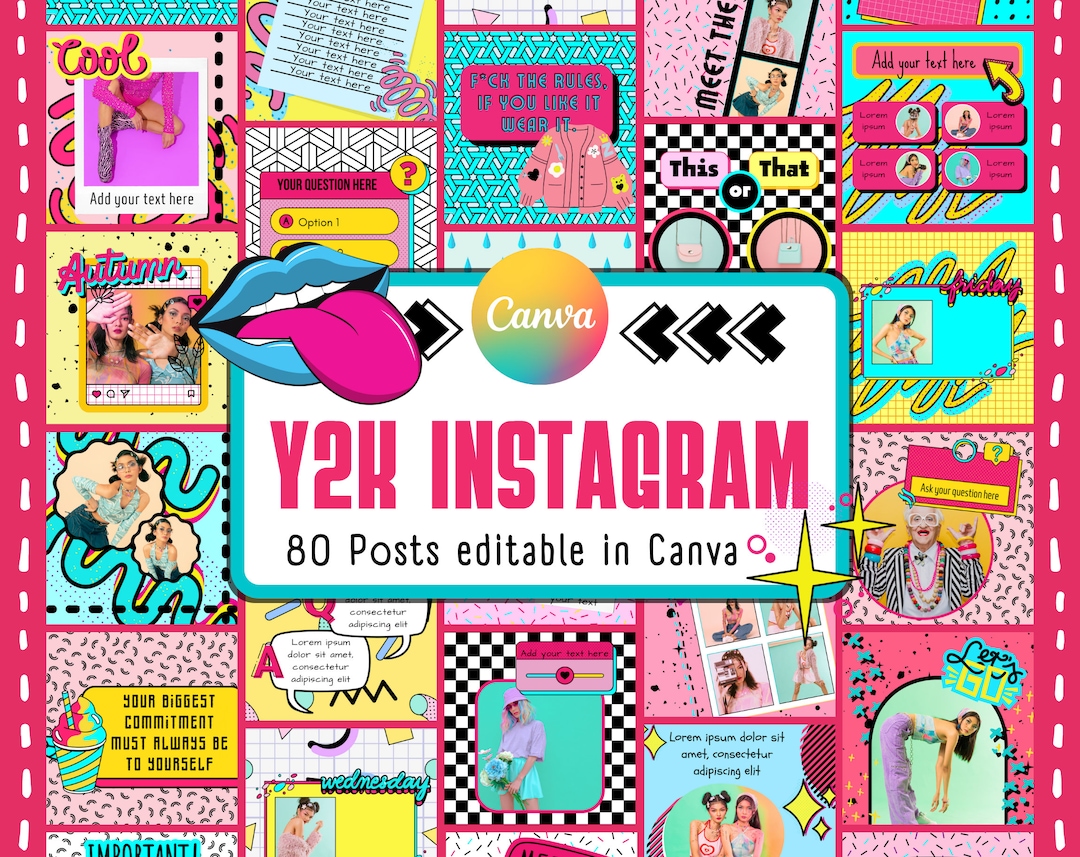 Y2K Instagram Template. Canva Template. 90s Nostalgia. Bright Blogger ...