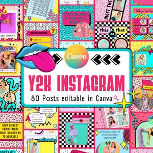 Y2K Instagram Vorlage. Canva Vorlage. 90er Jahre Nostalgie. Helles Blogger Template