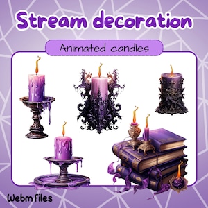 Velas animadas, decoración de arroyos. Superposiciones animadas de Twitch de brujas. Activos de Vtuber.