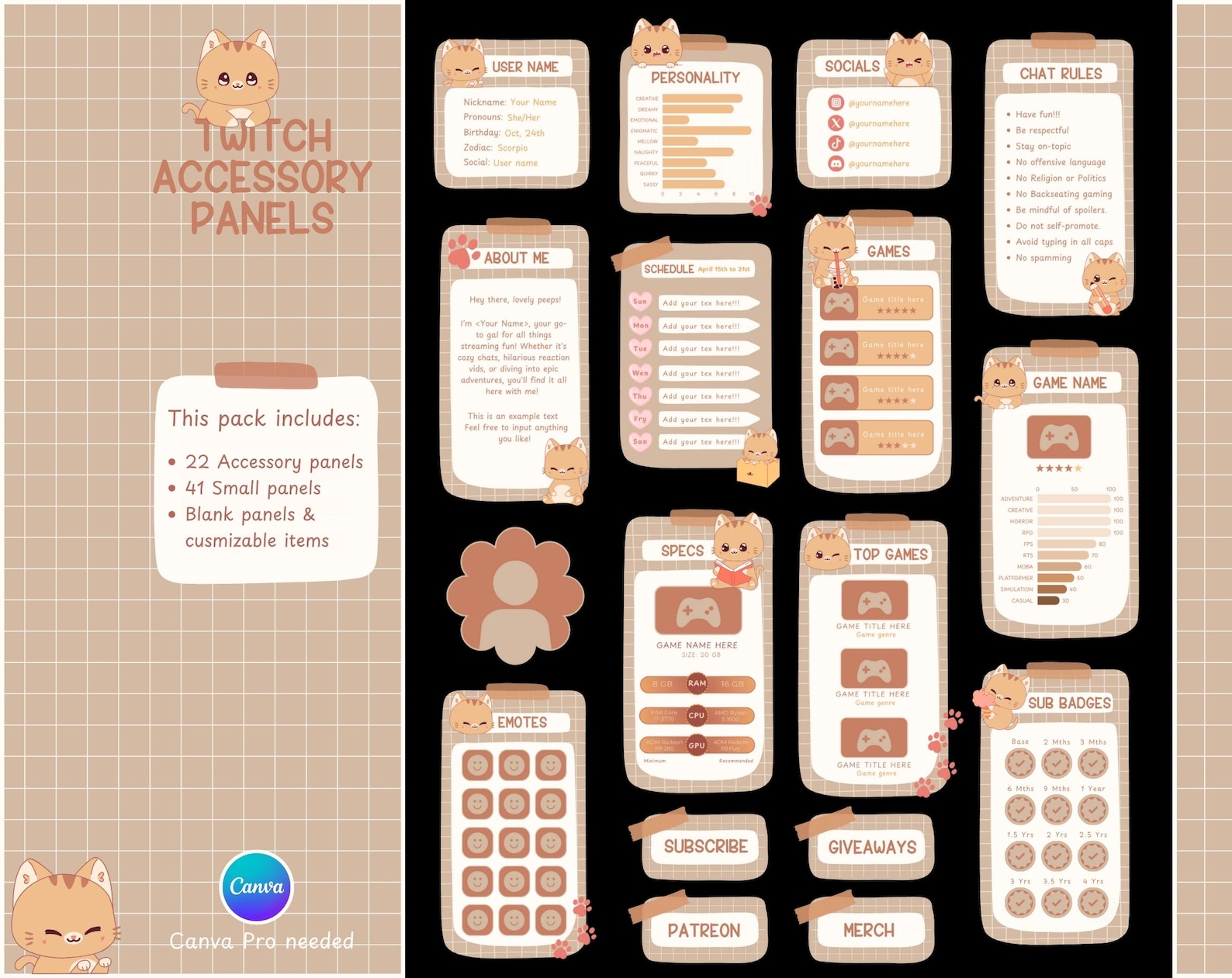 Cozy Cat Twitch Panels Info. Kawaii Bio Panels. Cute Stream Panels ...