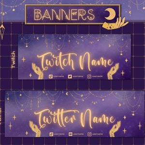 Celestial Twitter and Twitch banner. Personalized stream banner with gold details.