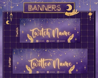 Celestial Twitter- och Twitch-banner. Personlig streambanner med gulddetaljer.