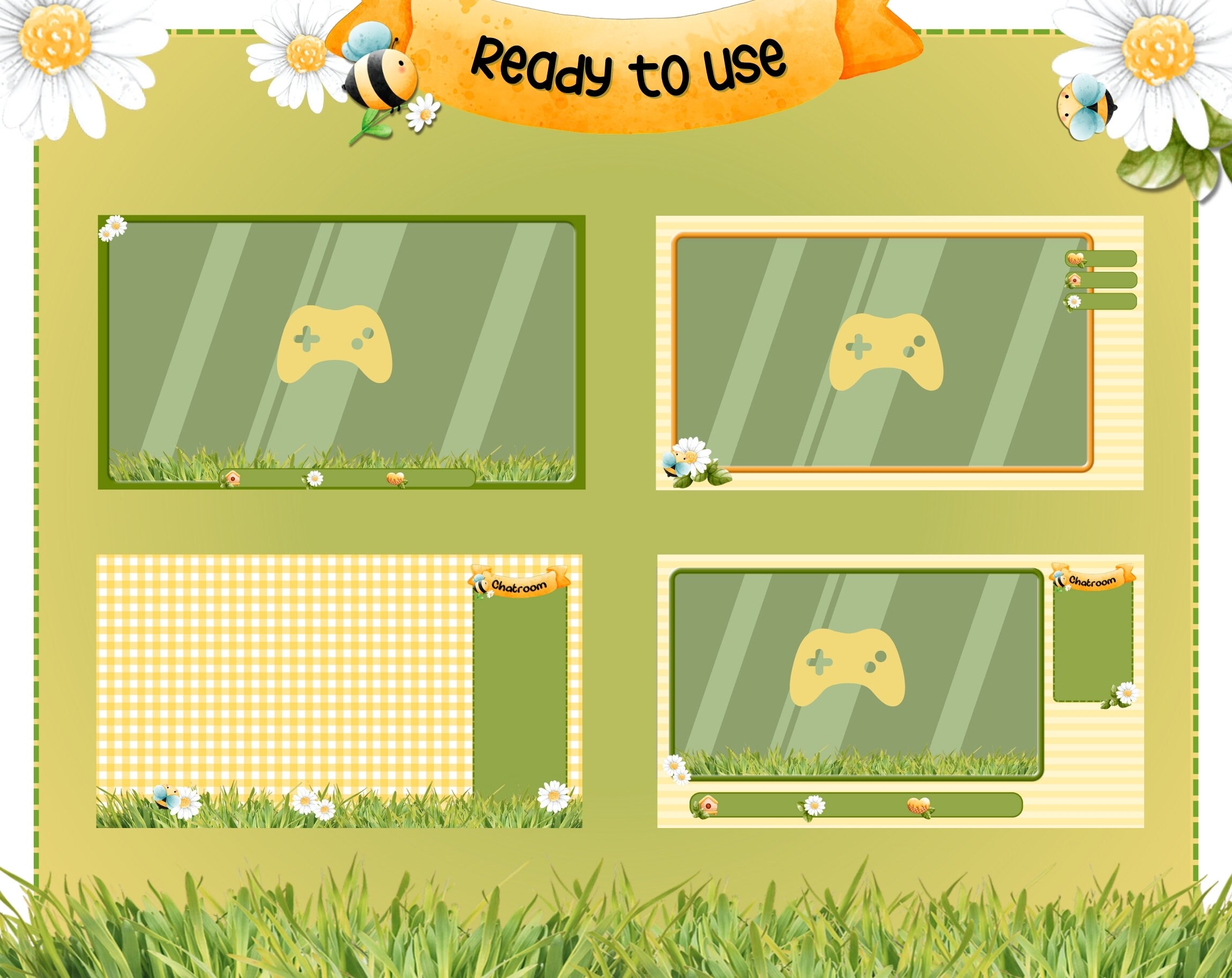 Honey Bee Twitch Overlay Package. Daisy Stream Overlay Pack. Vtuber ...