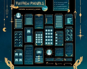 Moon Twitch Panels - Celestial Moonlight Stream Info Panels - Midnight Aesthetic Twitch Graphics - Magical Theme - Canva Template