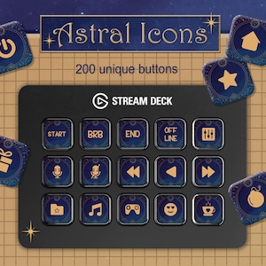 Blaue Celestial Stream Icons Set + Bildschirmschoner. 200 Celestial Icon Pack für das Elgato Streamdeck.