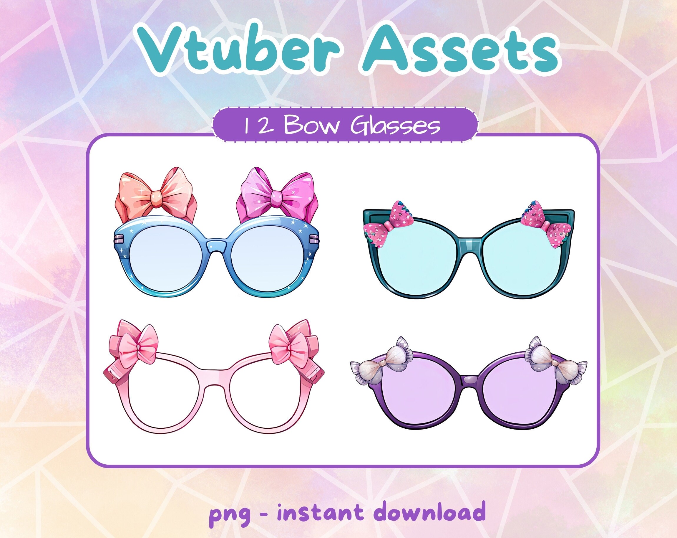 12 Vtuber Bow Glasses . Pngtuber Assets for Twitch. Vtuber Cute Outfit