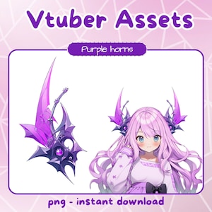 Vtubercule de cornes violettes. Écouteurs pngtuber pour Twitch. Articles de tenue gothique vtuber.