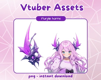 Chifres roxos Vtuber. Conjuntos de cabeça Pngtuber para Twitch. Itens de roupa gótica Vtuber.