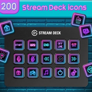 Neon Stream Deck icons set + screensavers. 200 Neon Icon Pack for Elgato Streamdeck.