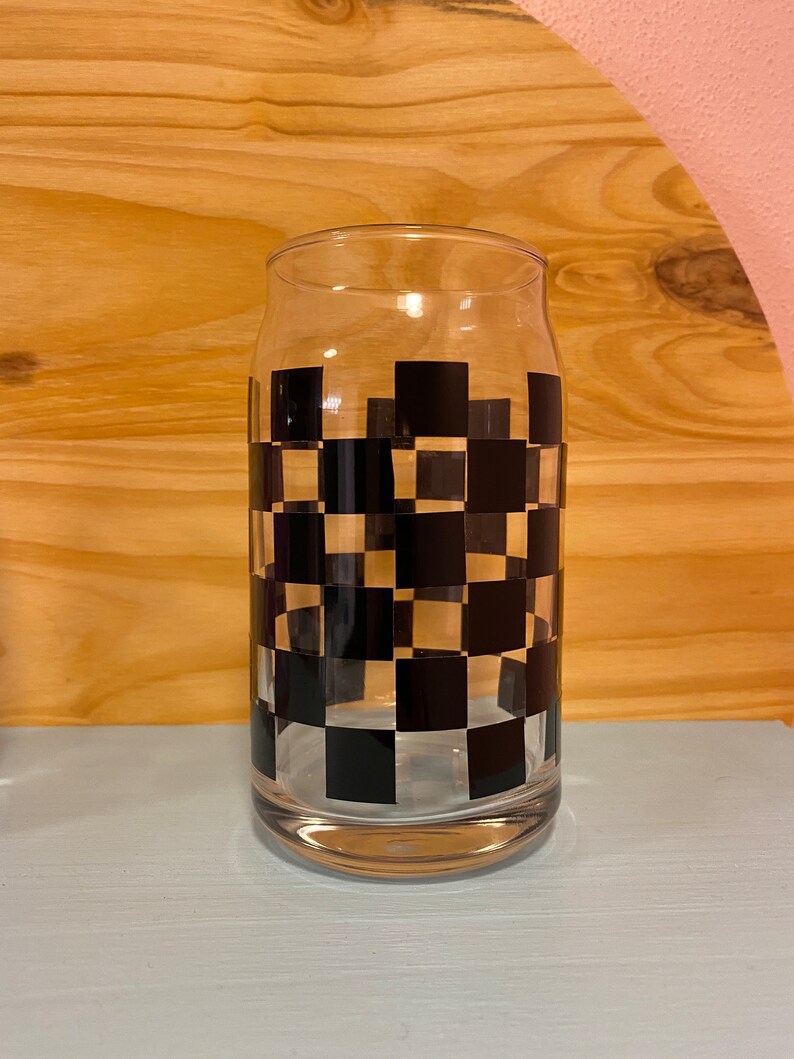 Checker Glass Cup/ Checkered Beer Can Glass/ Iced Coffee Glass Etsy